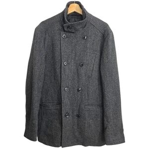 Ben Sherman Wool Double Breasted Peacoat Men's Size Large Funnel Neck Black